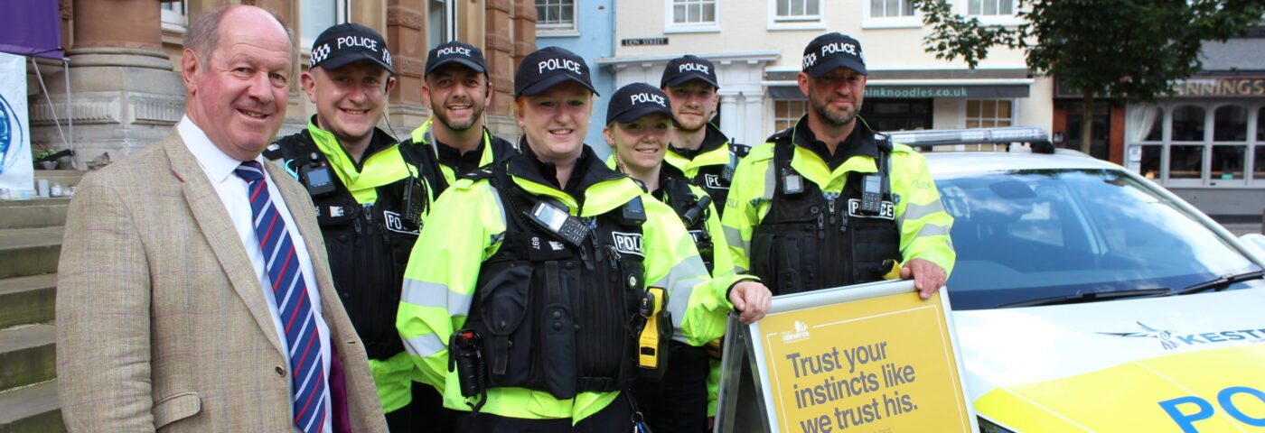 Group shot of Kestrel officers in uniform with the PCC